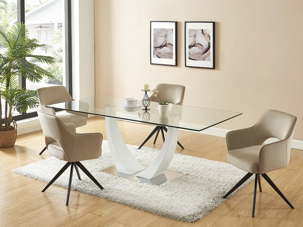 Set van 2 draaibare stoelen met armleuningen van velours en zwart metaal - Beige - KONYA