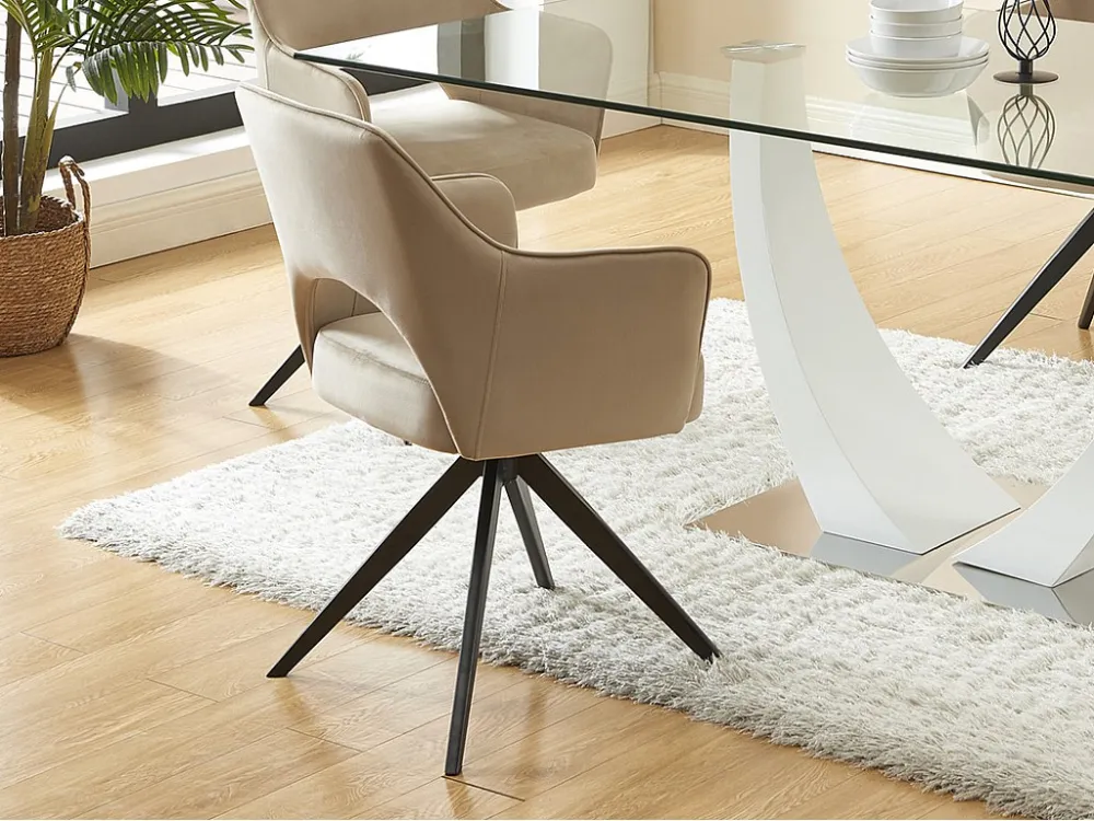 Set van 2 draaibare stoelen met armleuningen van velours en zwart metaal - Beige - KONYA