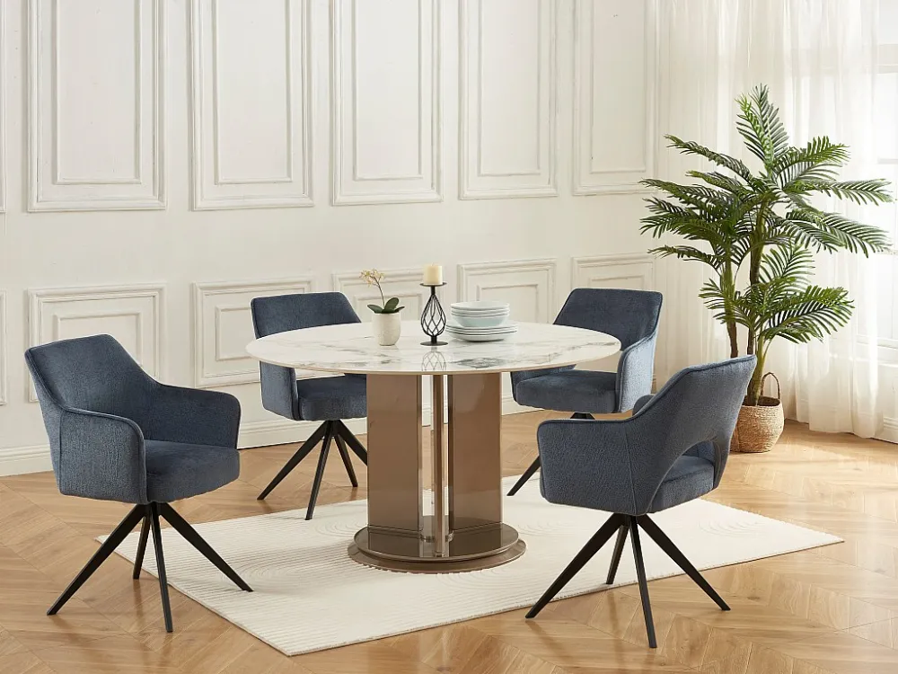 Set van 2 draaistoelen met armleuningen van stof en zwart metaal - Blauw - KONYA