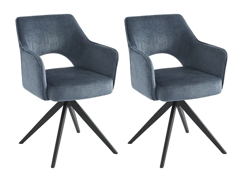 Set van 2 draaistoelen met armleuningen van stof en zwart metaal - Blauw - KONYA