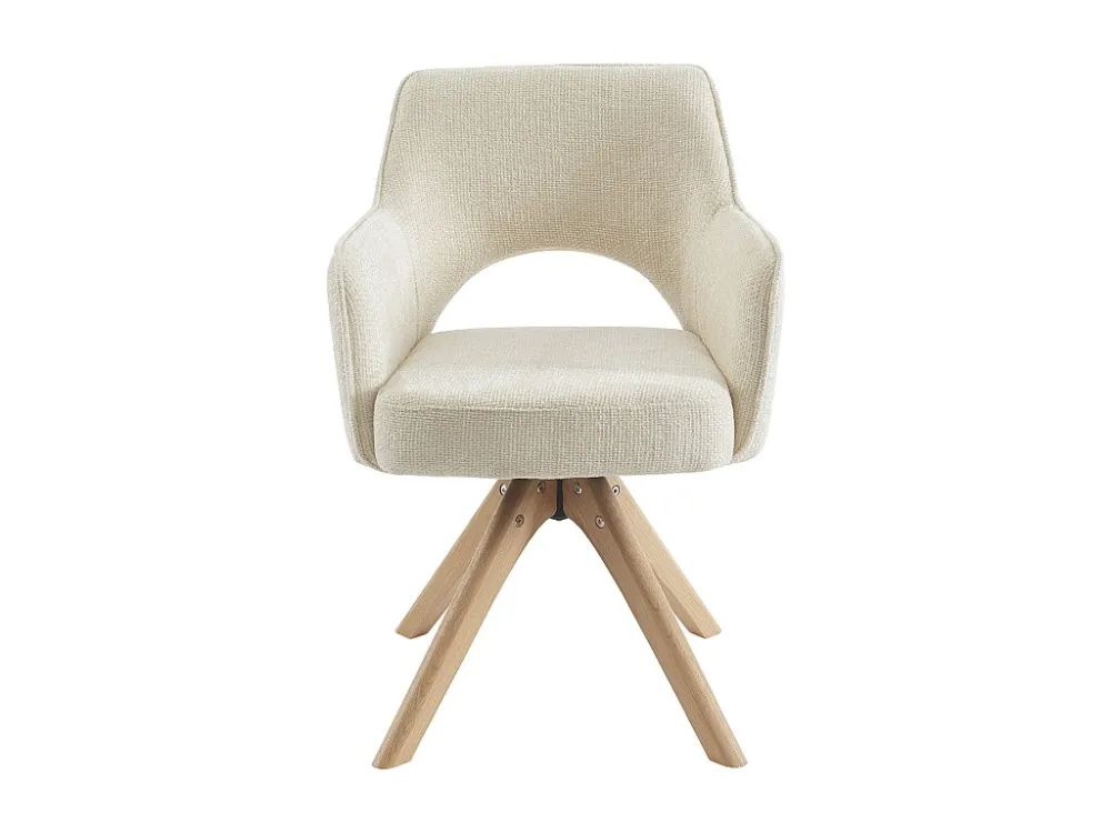 Set van 6 draaistoelen met armleuningen van stof en eikenhout - Crèmewit - KONYA