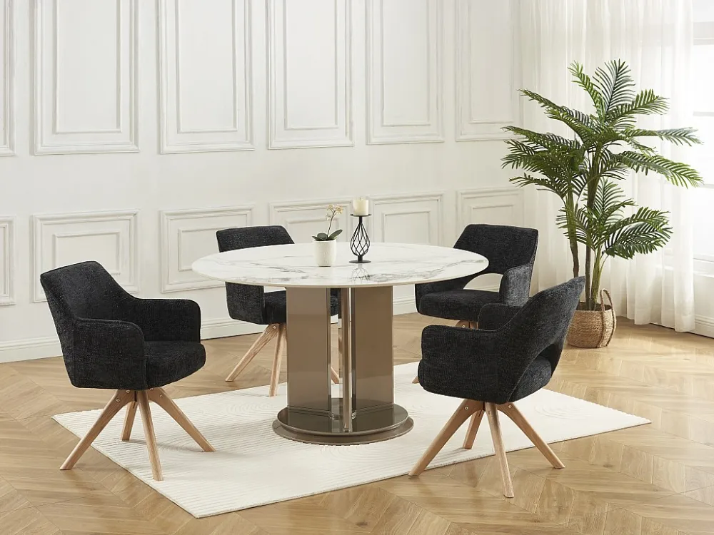 Set van 6 draaistoelen met armleuningen van stof en eikenhout - Zwart - KONYA