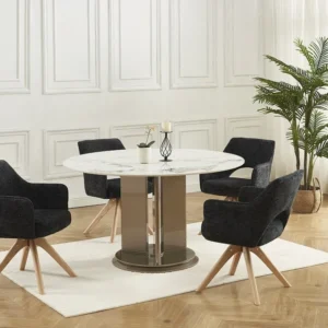 Set van 2 draaistoelen met armleuningen van stof en eikenhout - Zwart - KONYA