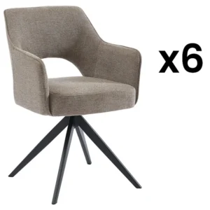 Set van 6 draaistoelen met stoffen en metalen armen - Taupe - KONYA - Koop nu online