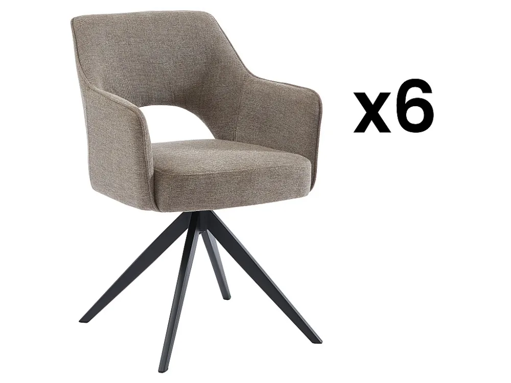 Set van 6 draaistoelen met stoffen en metalen armen - Taupe - KONYA - Koop nu online