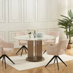 Set van 6 draaistoelen van ribfluweel en zwart metaal - Crèmewit - KONYA