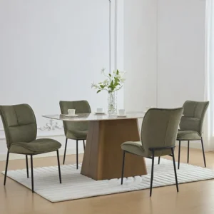 Set van 6 draaistoelen van stof met textuur en zwart metaal - Groen - TIANIVA