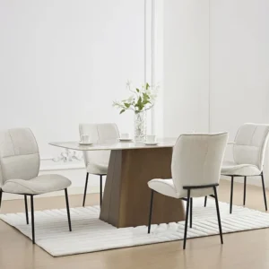 Set van 6 draaistoelen van stof met textuur en zwart metaal - Crèmewit - TIANIVA