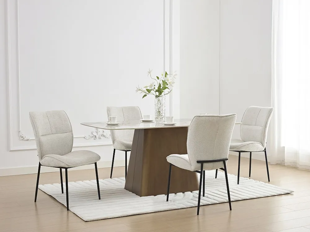 Set van 6 draaistoelen van stof met textuur en zwart metaal - Crèmewit - TIANIVA