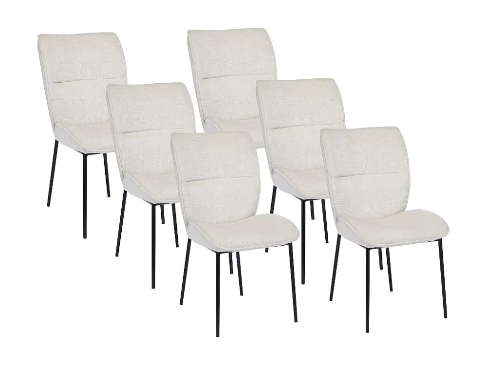 Set van 6 draaistoelen van stof met textuur en zwart metaal - Crèmewit - TIANIVA