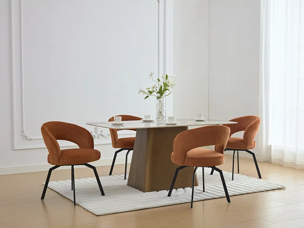 Set van 6 draaistoelen van stof met textuur en zwart metaal - Terracotta - MILEANE