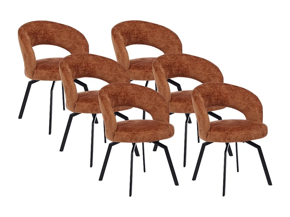 Set van 6 draaistoelen van stof met textuur en zwart metaal - Terracotta - MILEANE