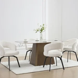 Set van 6 draaistoelen van stof met textuur en zwart metaal - Crèmewit - MILEANE