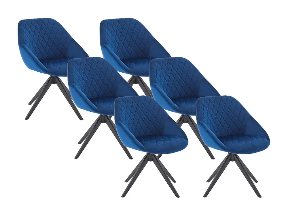 Set van 6 draaistoelen van velours en zwart metaal - Donkerblauw - PRICILE