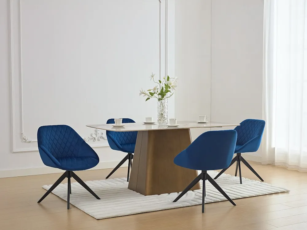 Set van 2 draaistoelen van velours en zwart metaal - Donkerblauw - PRICILE