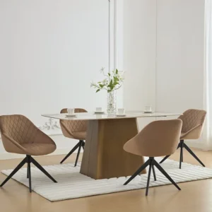 Set van 6 draaistoelen van velours en zwart metaal - Beige - PRICILE