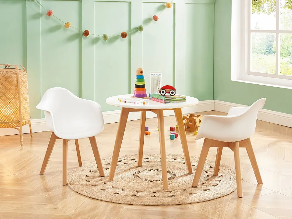 Set van 2 kinderstoelen met armleuningen van polypropyleen en beuken - Wit - POUPINETTE