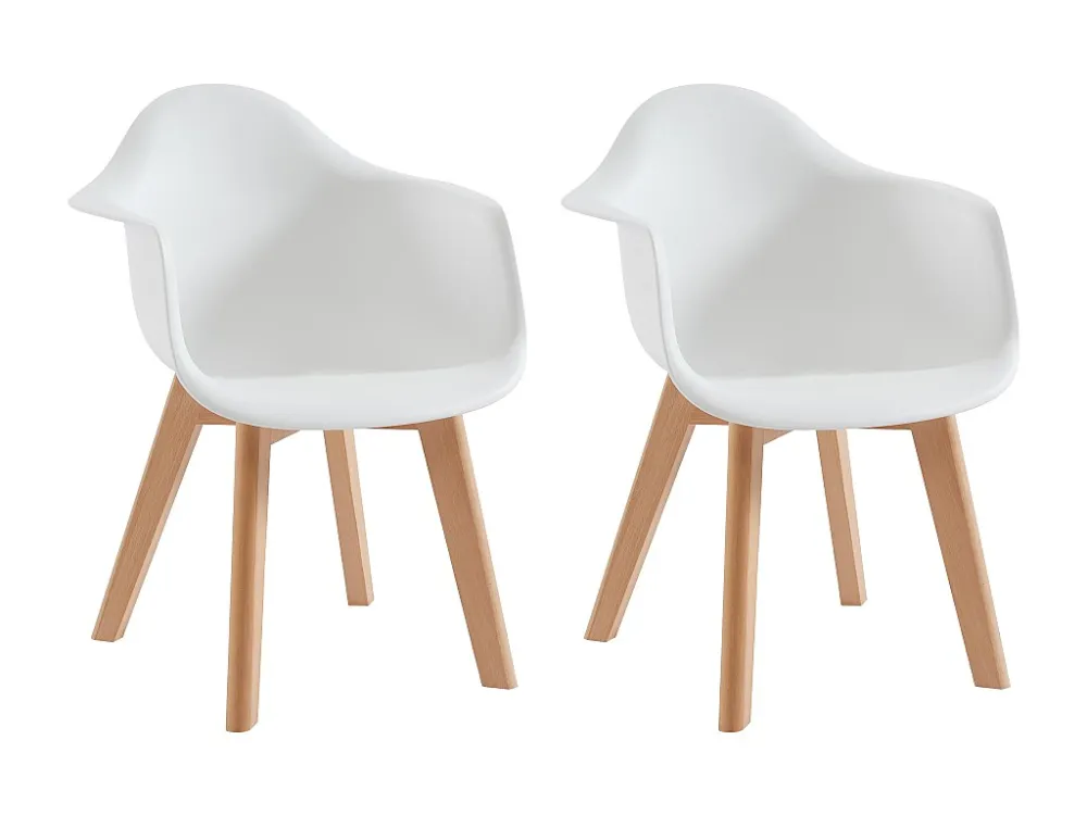 Set van 2 kinderstoelen met armleuningen van polypropyleen en beuken - Wit - POUPINETTE