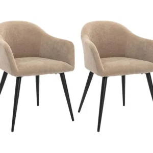 Set van 2 stoelen BIBO - met armleuningen - Fluweel en metaaleffect - Beige - Koop nu
