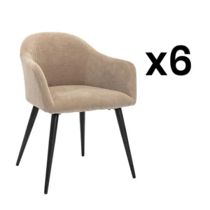 Set van 6 stoelen BIBO - met armleuningen - Fluweel en metaaleffect - Beige - Koop nu