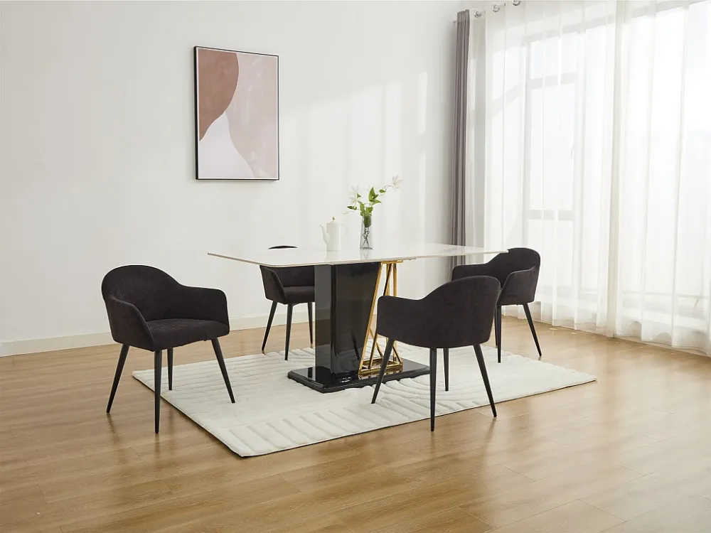 Set van 6 stoelen BIBO - met armleuningen - Fluweel en metaaleffect - Zwart - Koop nu