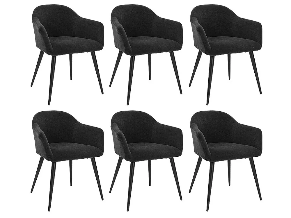 Set van 6 stoelen BIBO - met armleuningen - Fluweel en metaaleffect - Zwart - Koop nu
