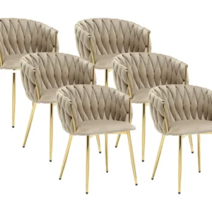 Set van 6 stoelen fluweel en goudkleurig metaal - Beige - ELEGANO
