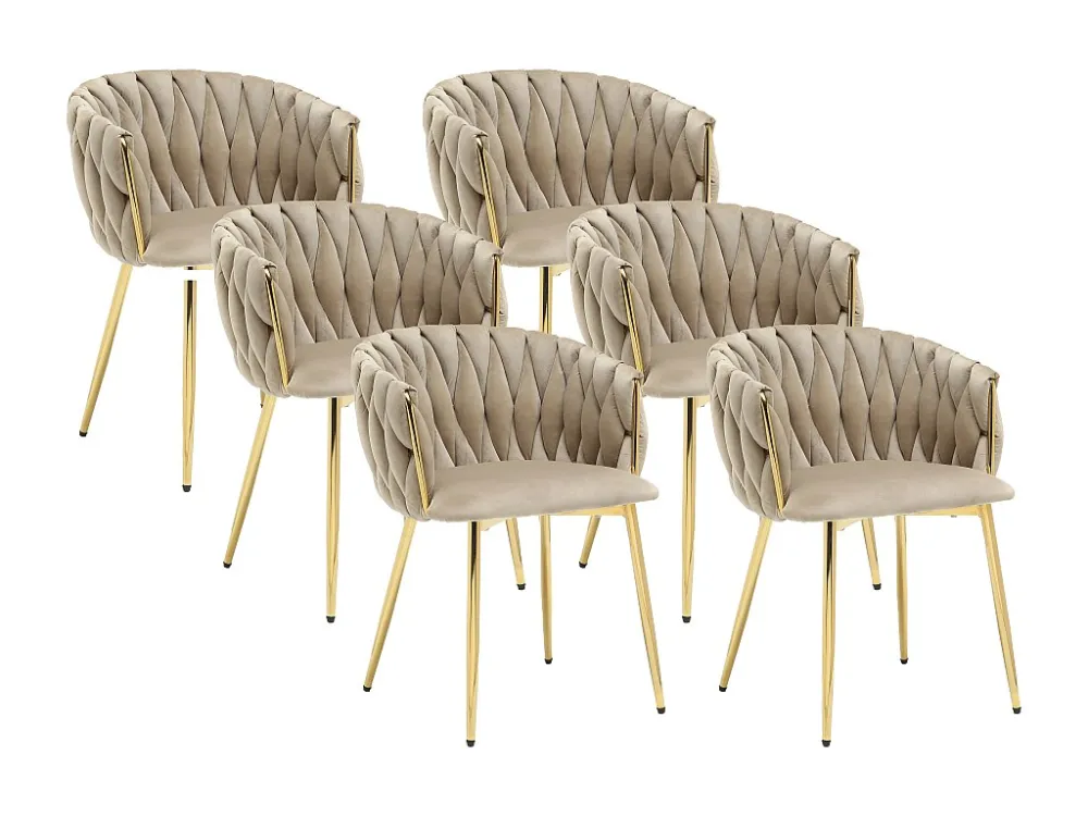 Set van 6 stoelen fluweel en goudkleurig metaal - Beige - ELEGANO