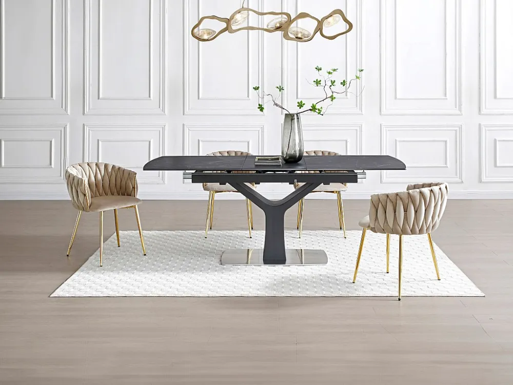 Set van 6 stoelen fluweel en goudkleurig metaal - Beige - ELEGANO