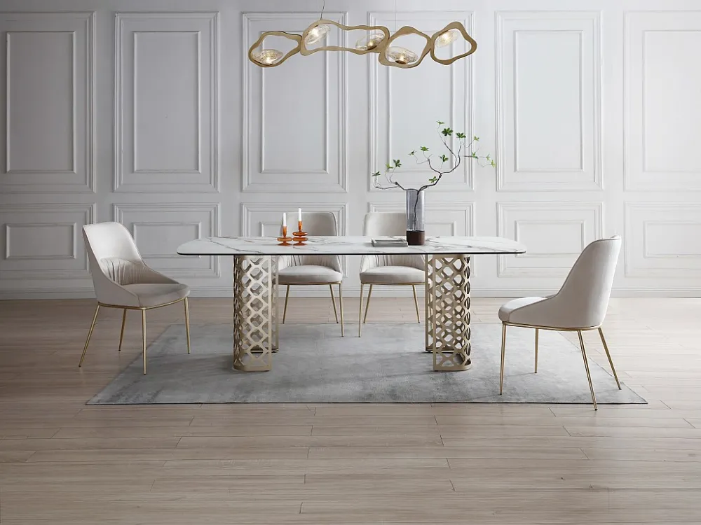 Set van 6 stoelen fluweel en goudkleurig metaal - Beige - DRINKA