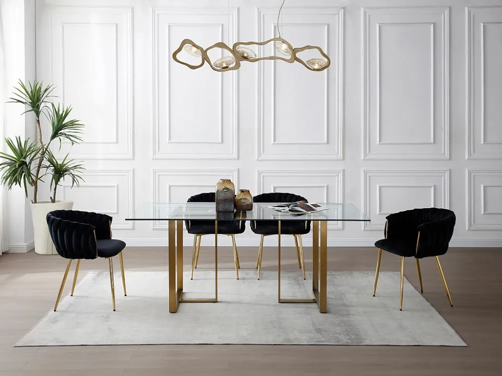 Set van 6 stoelen fluweel en goudkleurig metaal - Zwart - ELEGANO