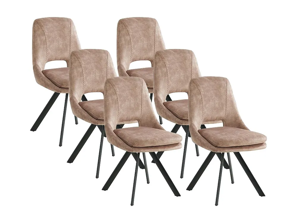 Set van 6 stoelen - Fluweel en metaal - Beige - KELINE - Koop nu goedkoop online