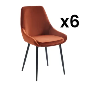 Set van 6 stoelen - Fluweel en zwart metaal - Terracotta - MASURIE - Koop nu online