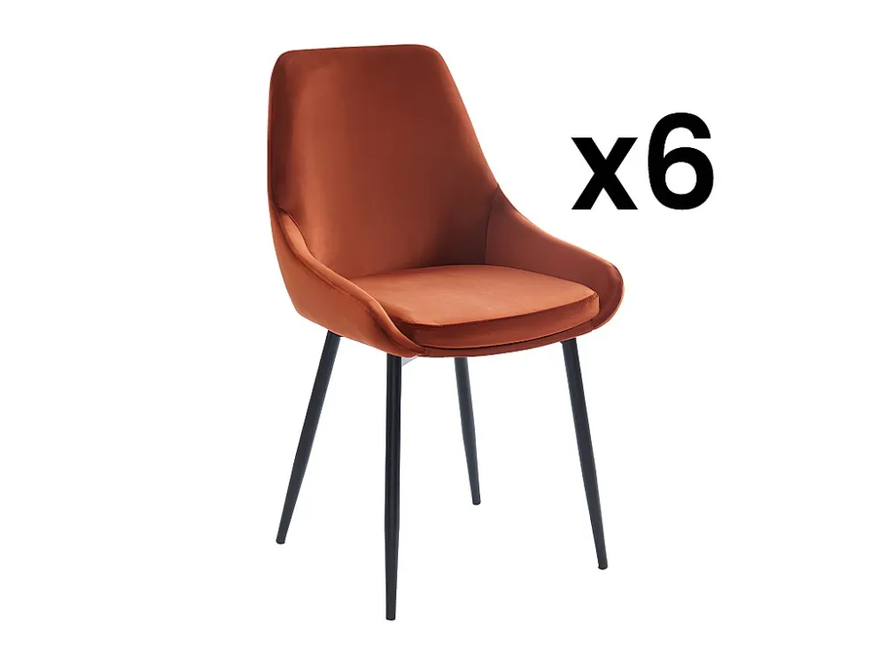 Set van 6 stoelen - Fluweel en zwart metaal - Terracotta - MASURIE - Koop nu online