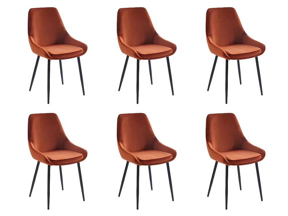 Set van 6 stoelen - Fluweel en zwart metaal - Terracotta - MASURIE - Koop nu online