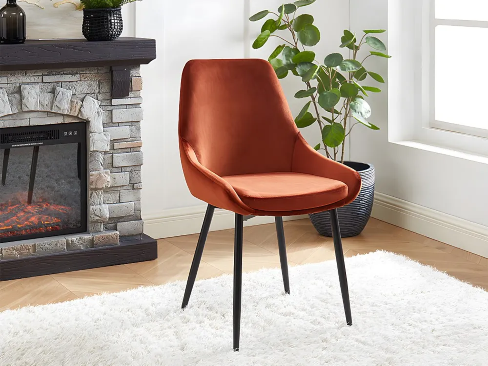 Set van 6 stoelen - Fluweel en zwart metaal - Terracotta - MASURIE - Koop nu online