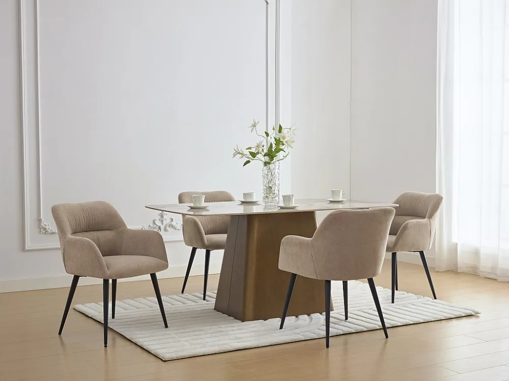 Set van 2 stoelen HEKA - Armleuningen - Stof metaal - Beige