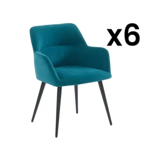 Set van 6 stoelen HEKA - Armleuningen - Stof metaal - Blauw