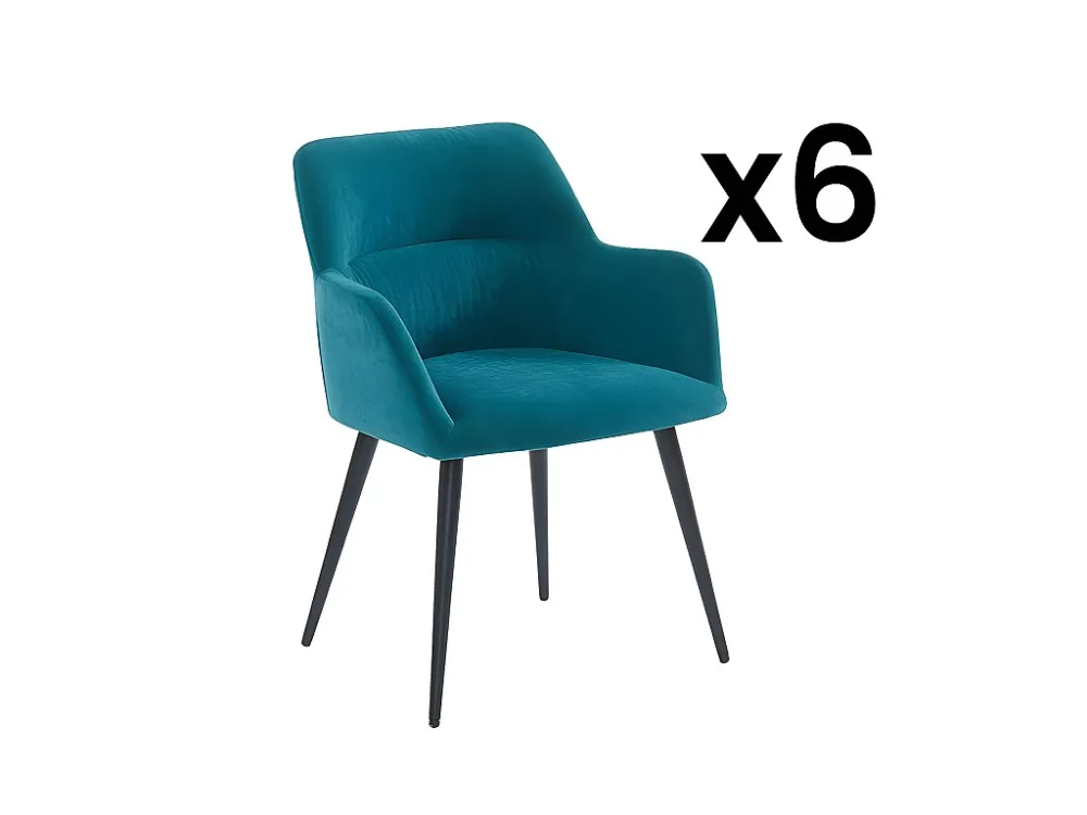 Set van 6 stoelen HEKA - Armleuningen - Stof metaal - Blauw