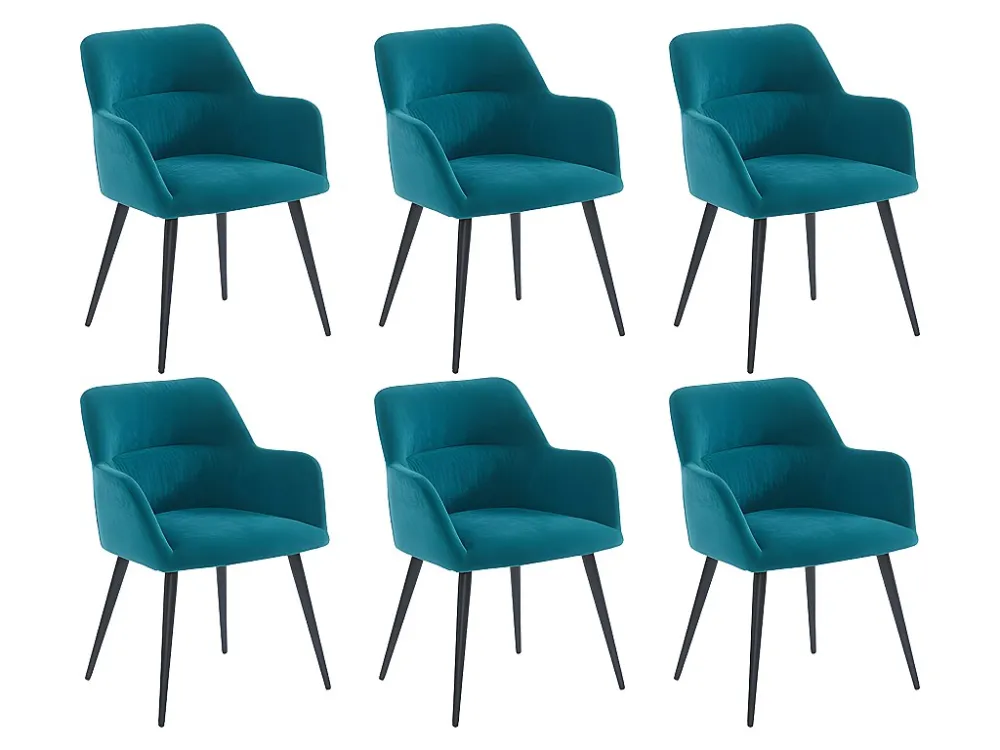 Set van 6 stoelen HEKA - Armleuningen - Stof metaal - Blauw