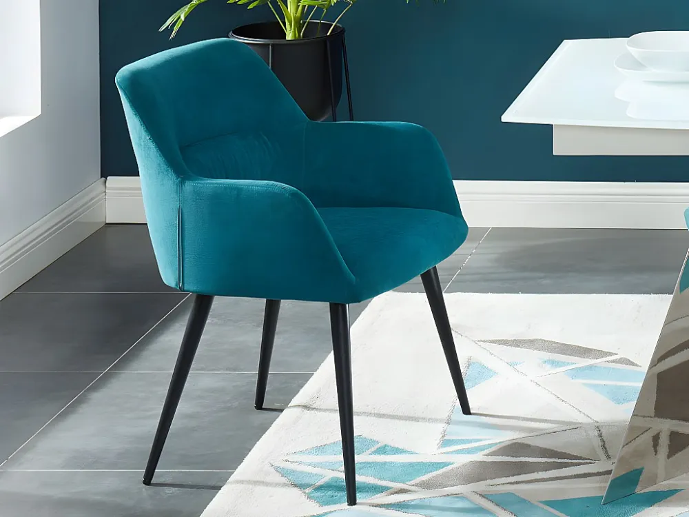 Set van 6 stoelen HEKA - Armleuningen - Stof metaal - Blauw