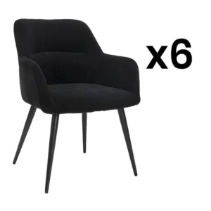 Set van 6 stoelen HEKA - Met armleuningen - Stof en metaal - Zwart - Koop nu online