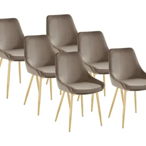 Set van 6 stoelen MASURIE - Fluweel en Goudkleurig metaal - Taupe - Koop nu online