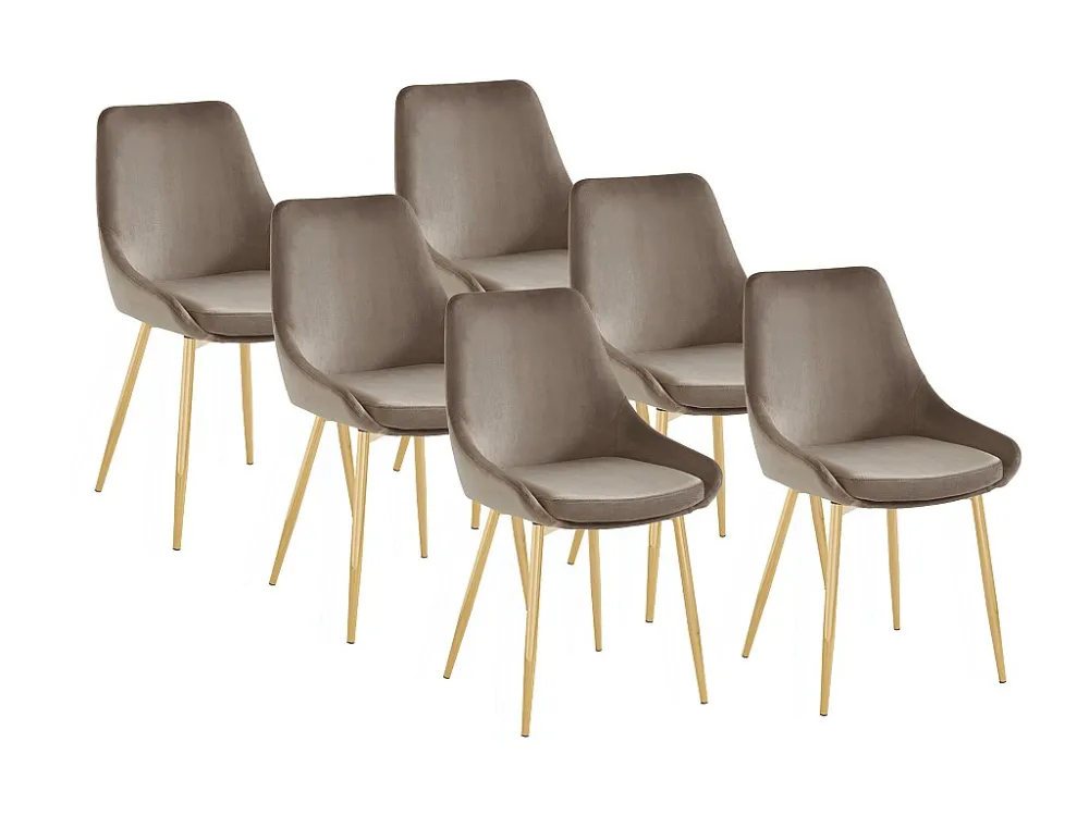 Set van 6 stoelen MASURIE - Fluweel en Goudkleurig metaal - Taupe - Koop nu online