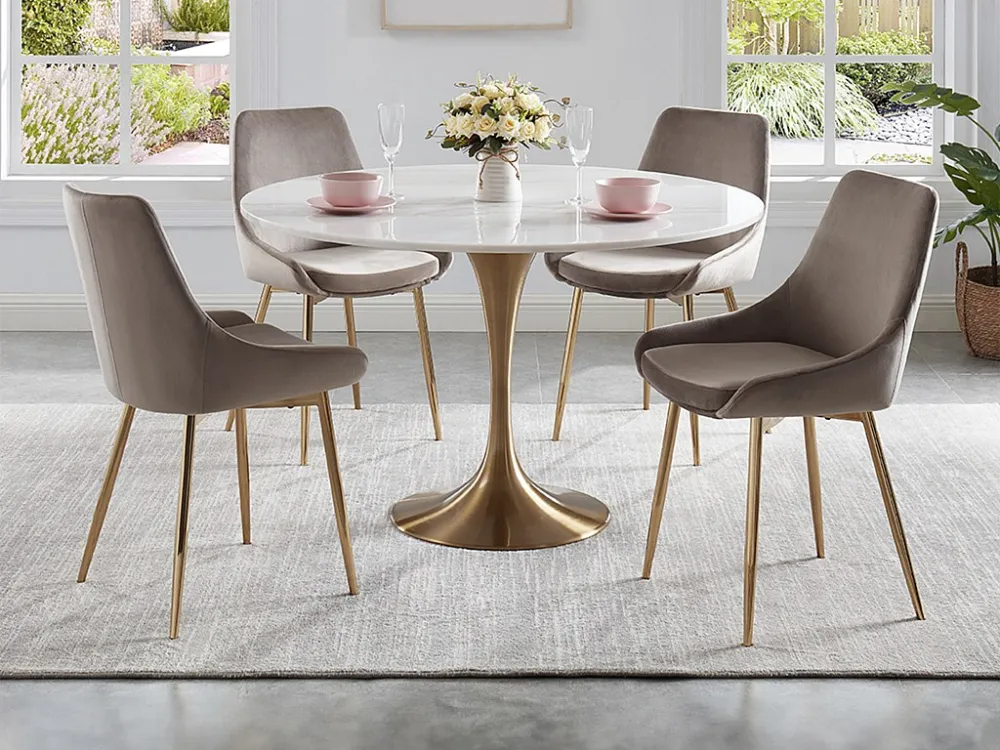 Set van 6 stoelen MASURIE - Fluweel en Goudkleurig metaal - Taupe - Koop nu online