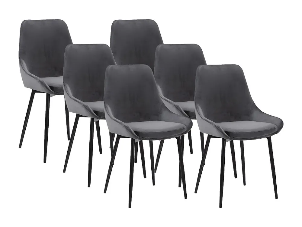 Set van 6 stoelen MASURIE - fluweel - grijs