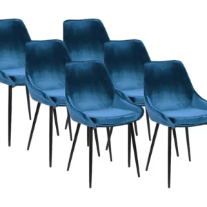 Set van 6 stoelen MASURIE - Fluweel - Kleur: nachtblauw