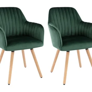Set van 2 stoelen met armleuning - Fluweel en metaal met houteffect - Donkergroen - ELANA