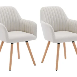 Set van 2 stoelen met armleuning - Stof en metaal met houteffect - Crèmekleur - ELEANA
