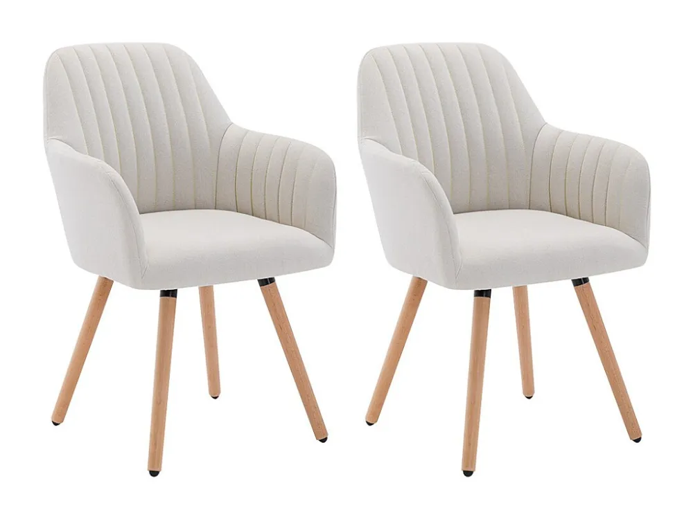 Set van 2 stoelen met armleuning - Stof en metaal met houteffect - Crèmekleur - ELEANA